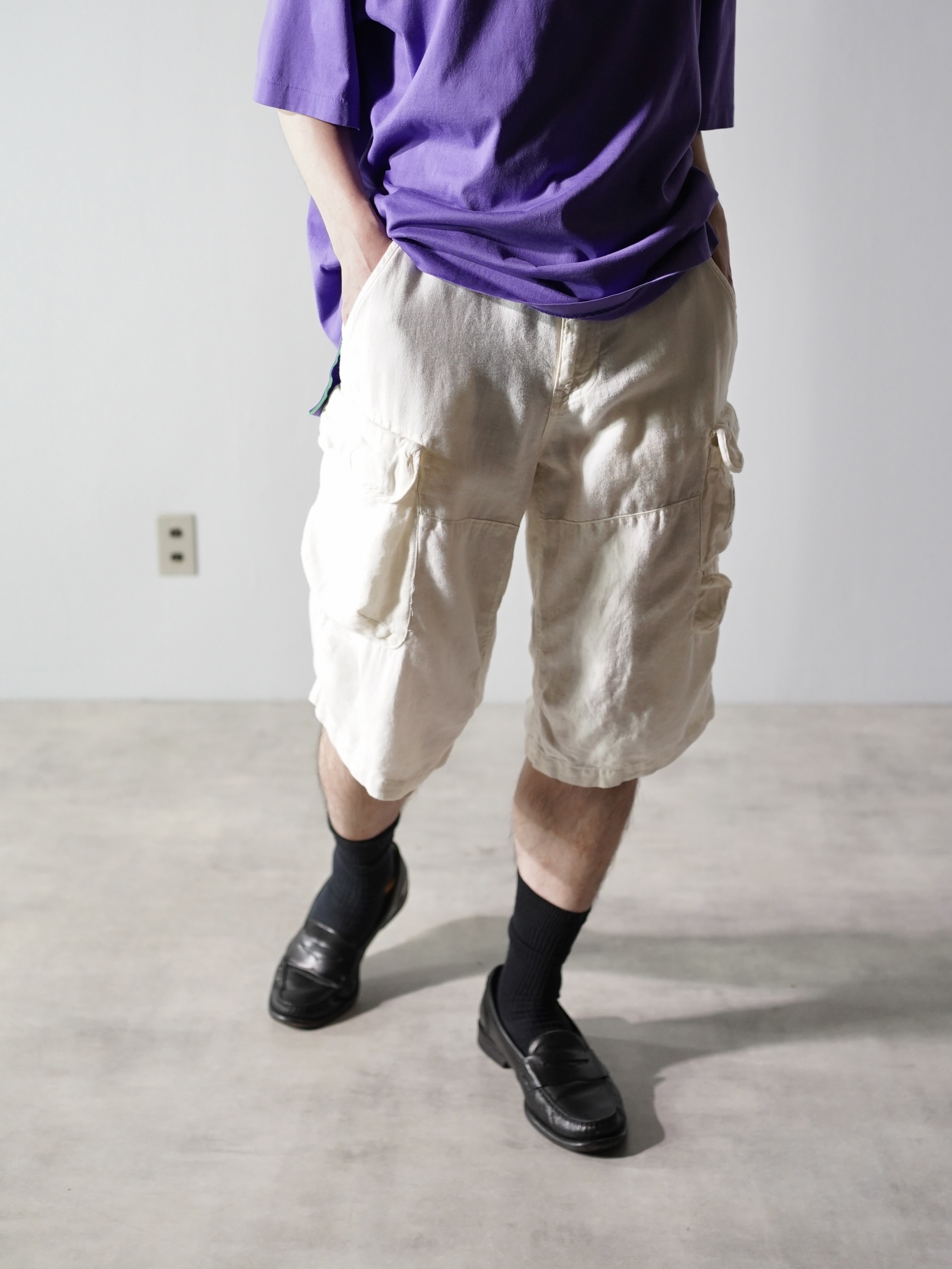 ARMANI EXCHANGE 100% Linen military sampling gimmick shorts