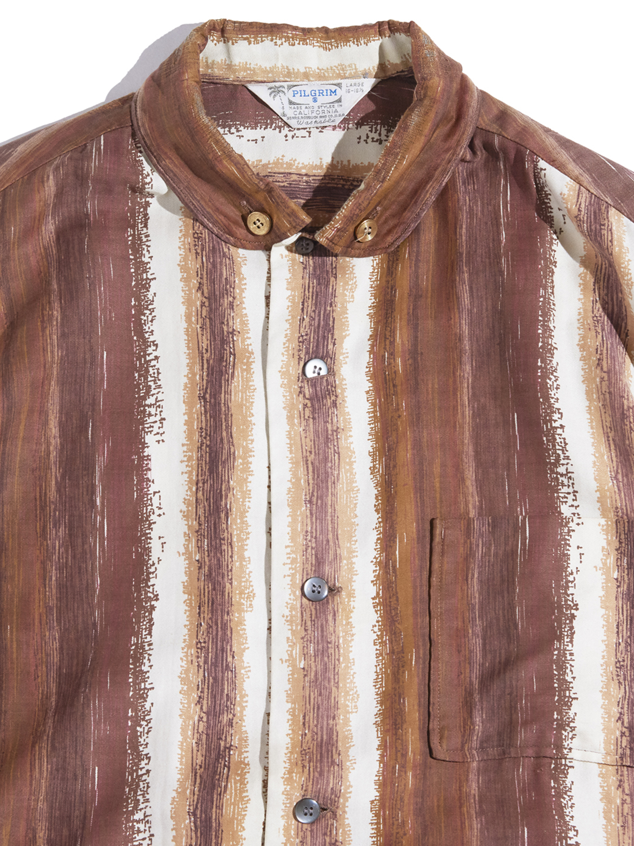 1960s "PILGRIM" B.D print stripe s/s shirt -BROWN-