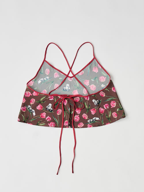 【受注商品】panda printed camisole・BROWN×RED