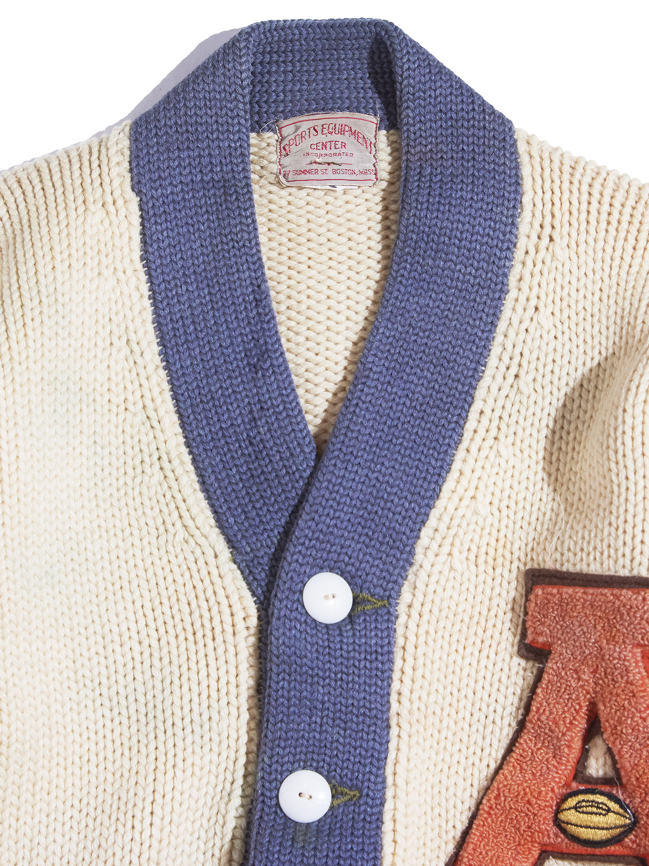 1960s "SPORTS EQUIPMENT CENTER" lettered knit cardigan -WHITE-