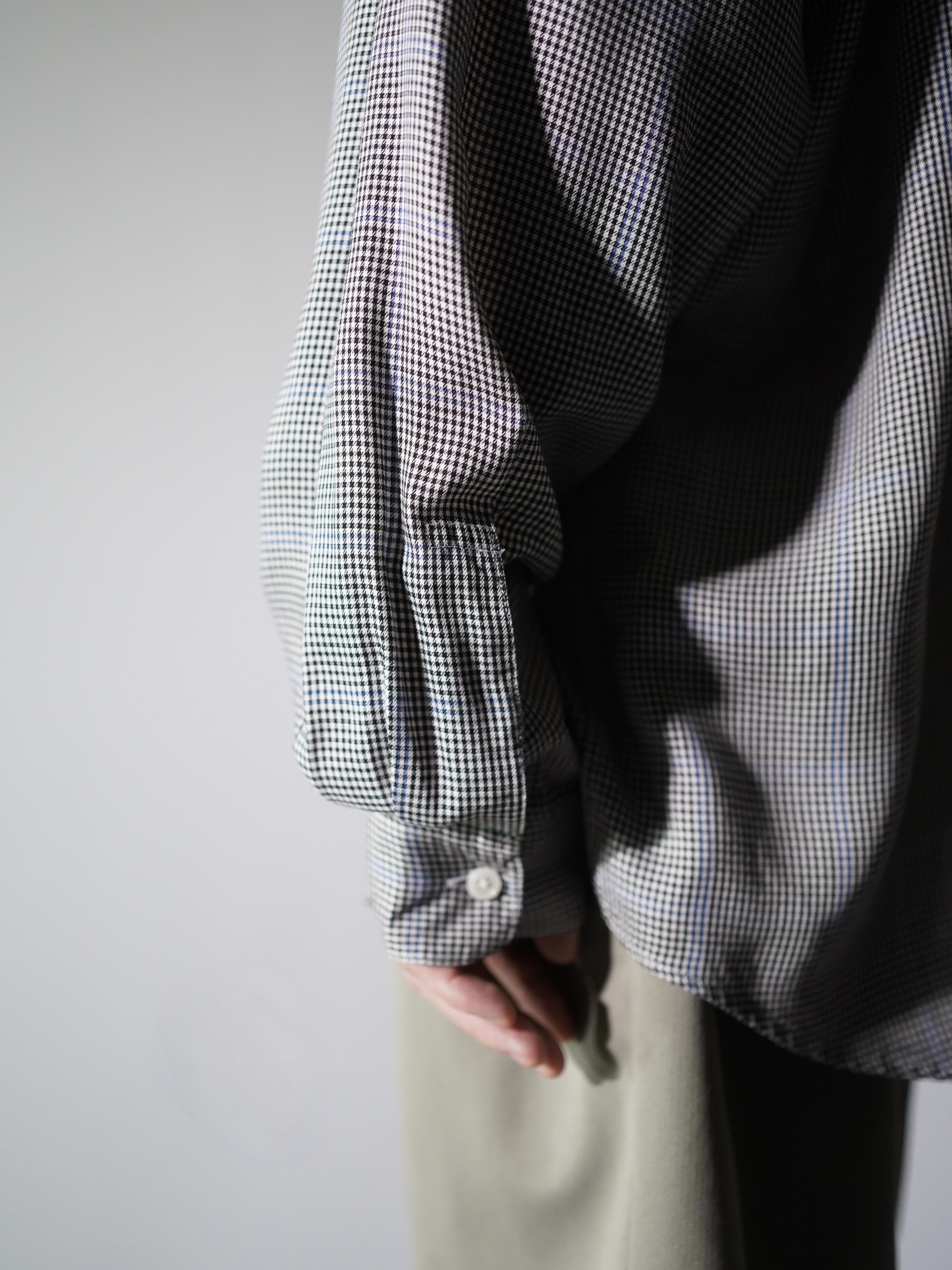 1990's PERRY ELLIS Houndstooth check 100% Rayon L/S shirts/Made in USA
