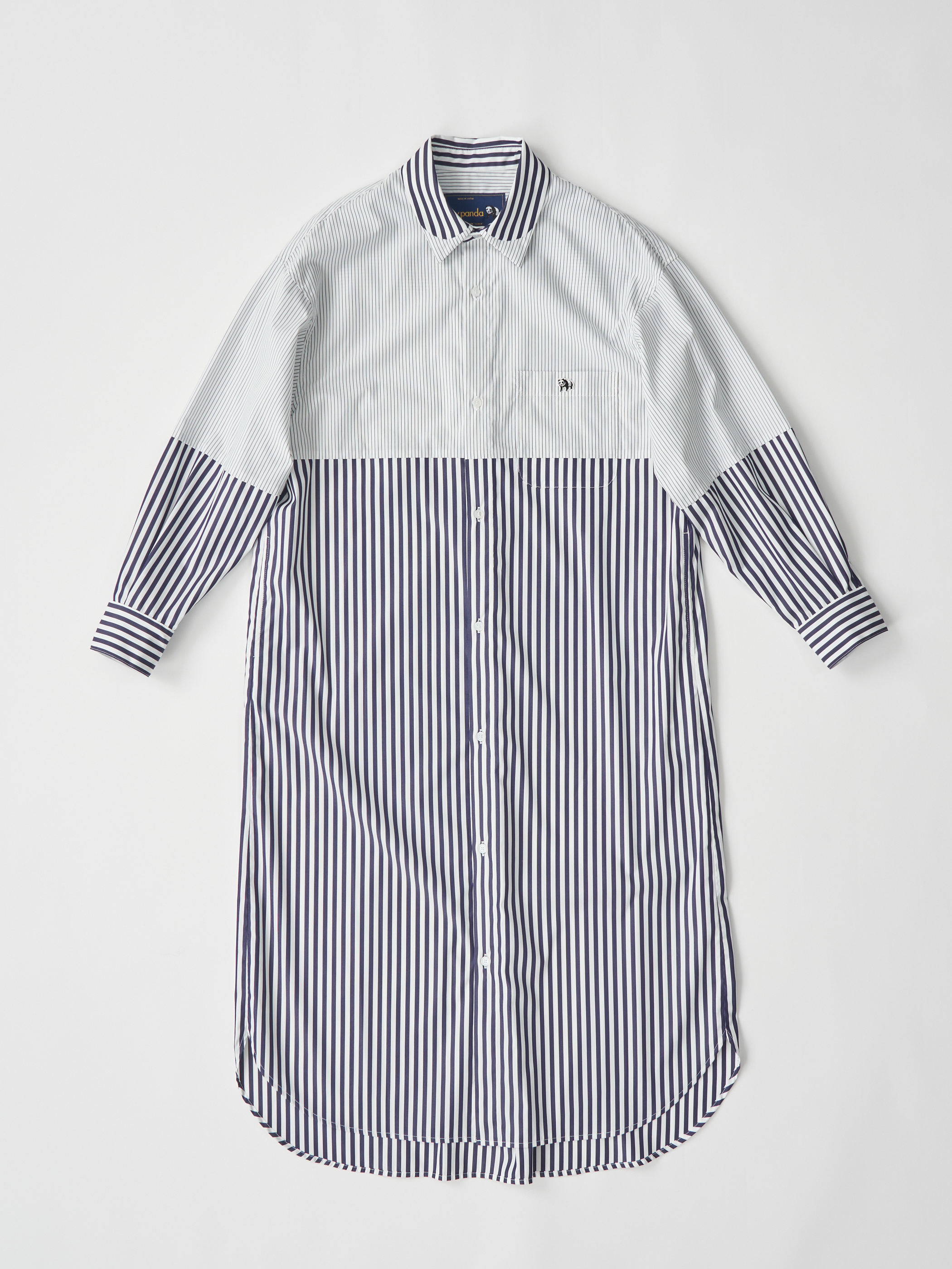【受注商品】fake round collar shirt dress・WHITE×NAVY