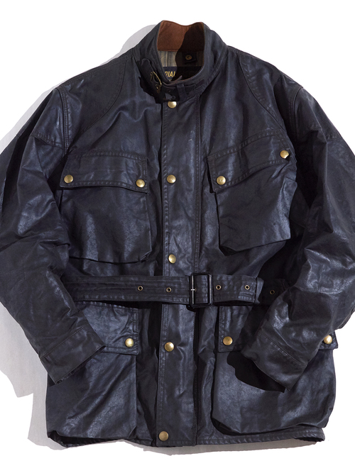 1960s "Belstaff" TRIALMASTER motorcycle oiled cloth jacket -BLACK-
