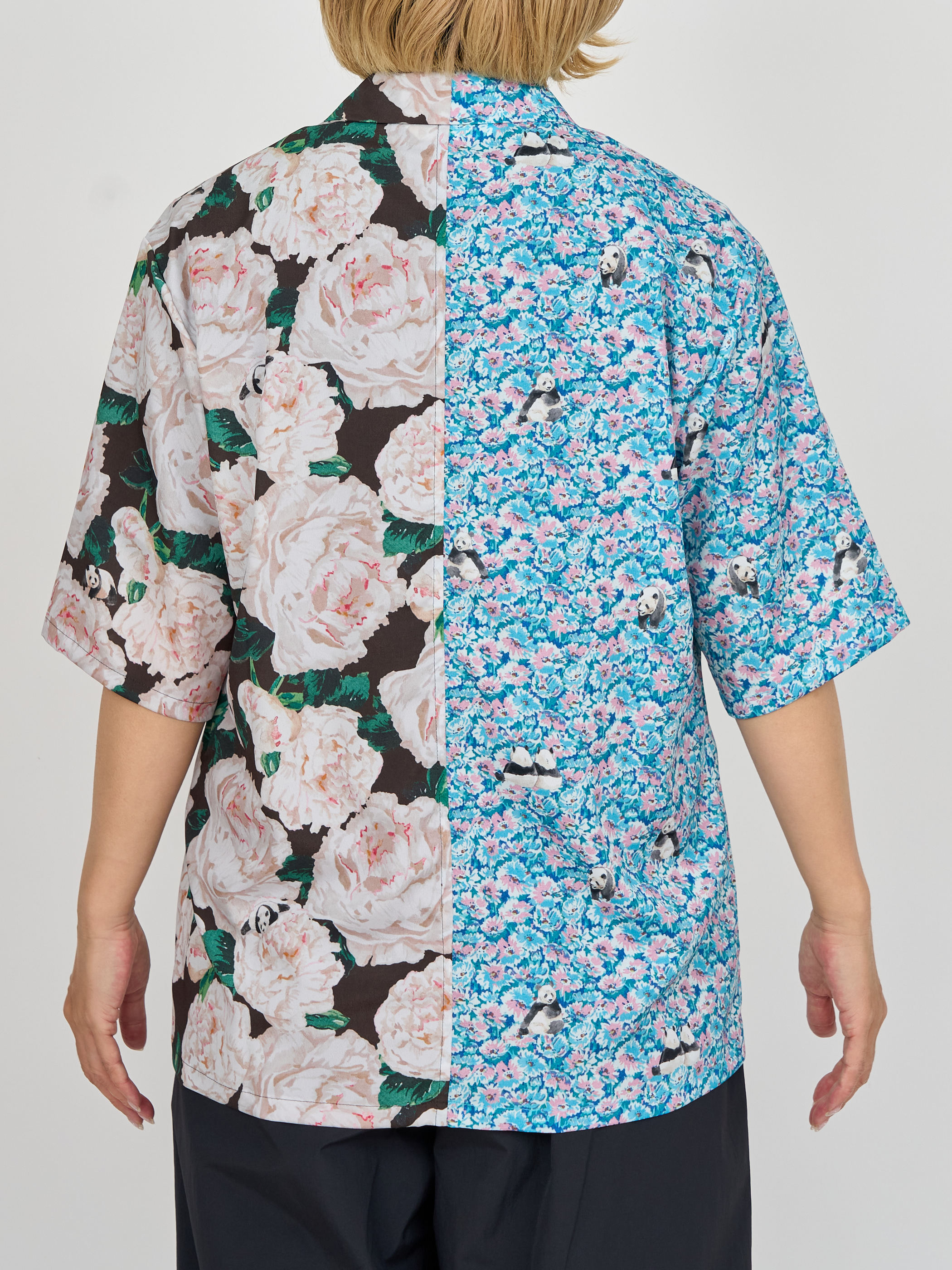 【受注商品】panda printed bowling shirt・BLUE×BLACK