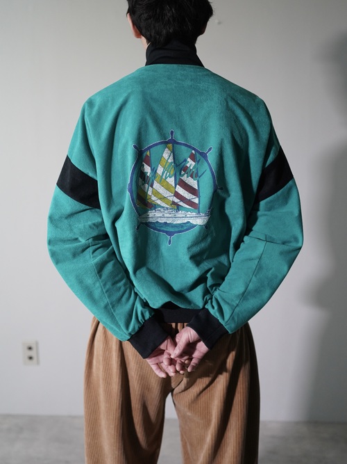 1980's Fake suède Back print track jacket/Made in France