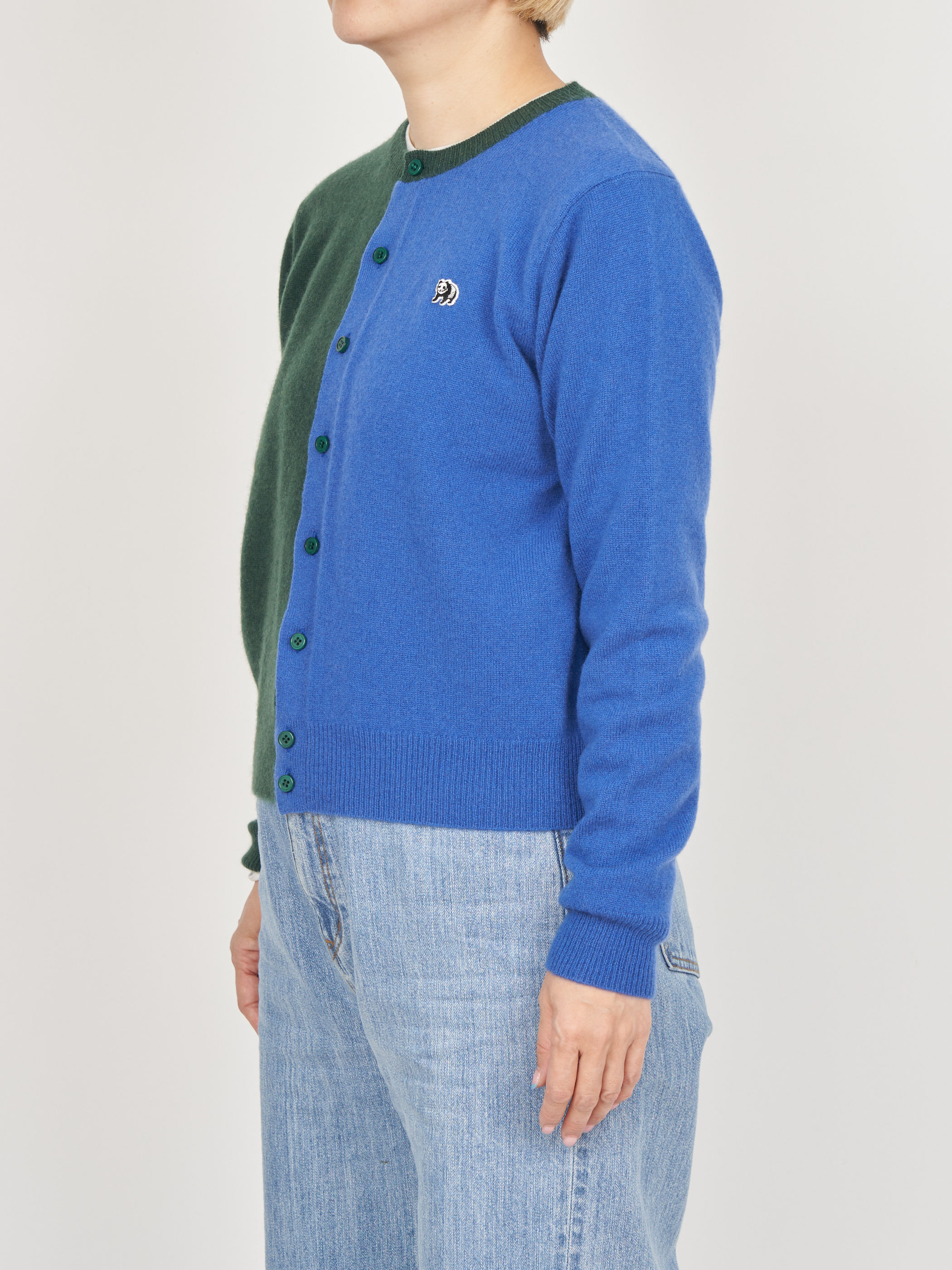 【受注商品】two-tone cashmere cardigan・GREEN×BLUE
