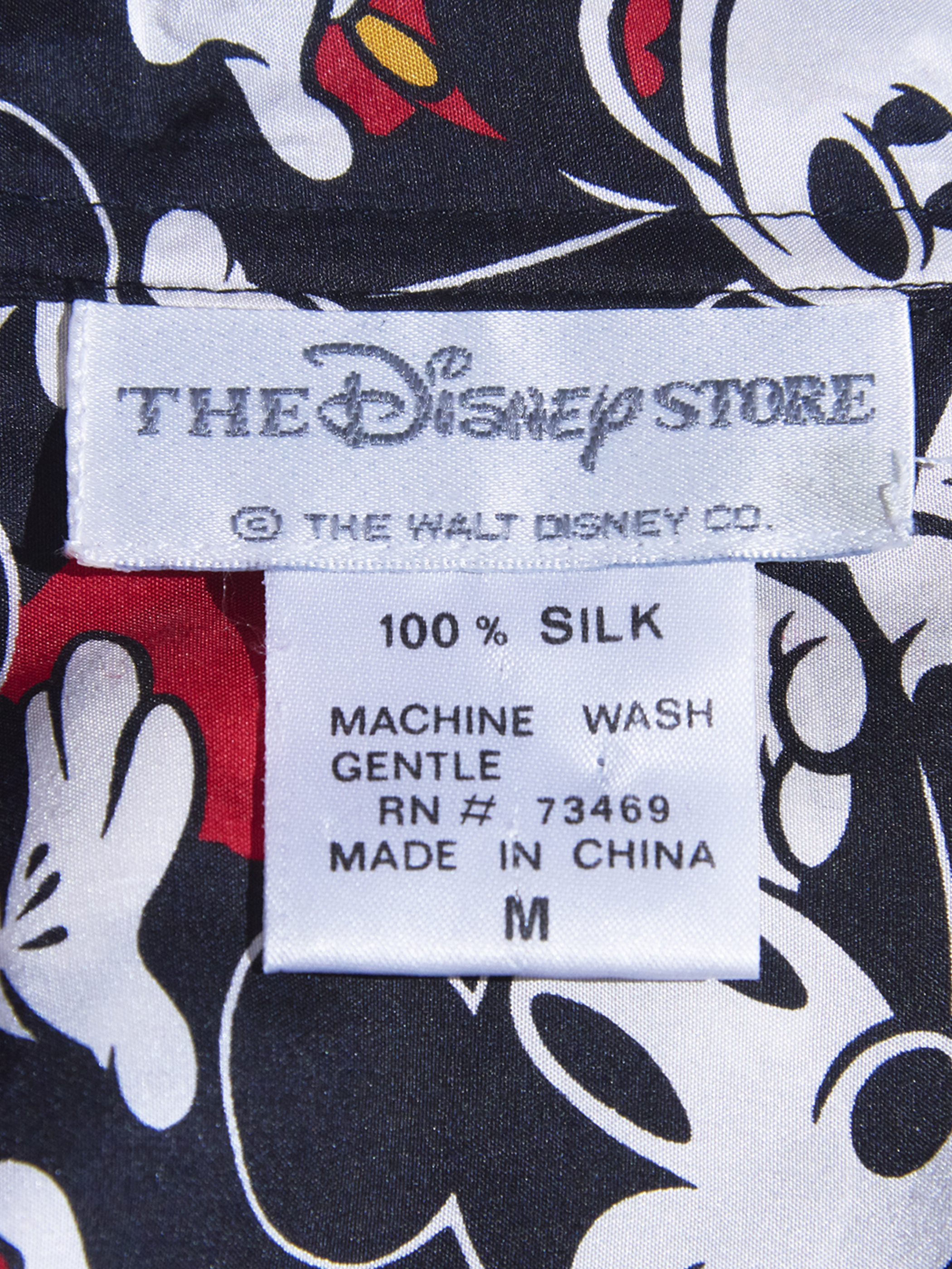 1990s "THE DISNEY STORE" silk pattern s/s shirt -BLACK-