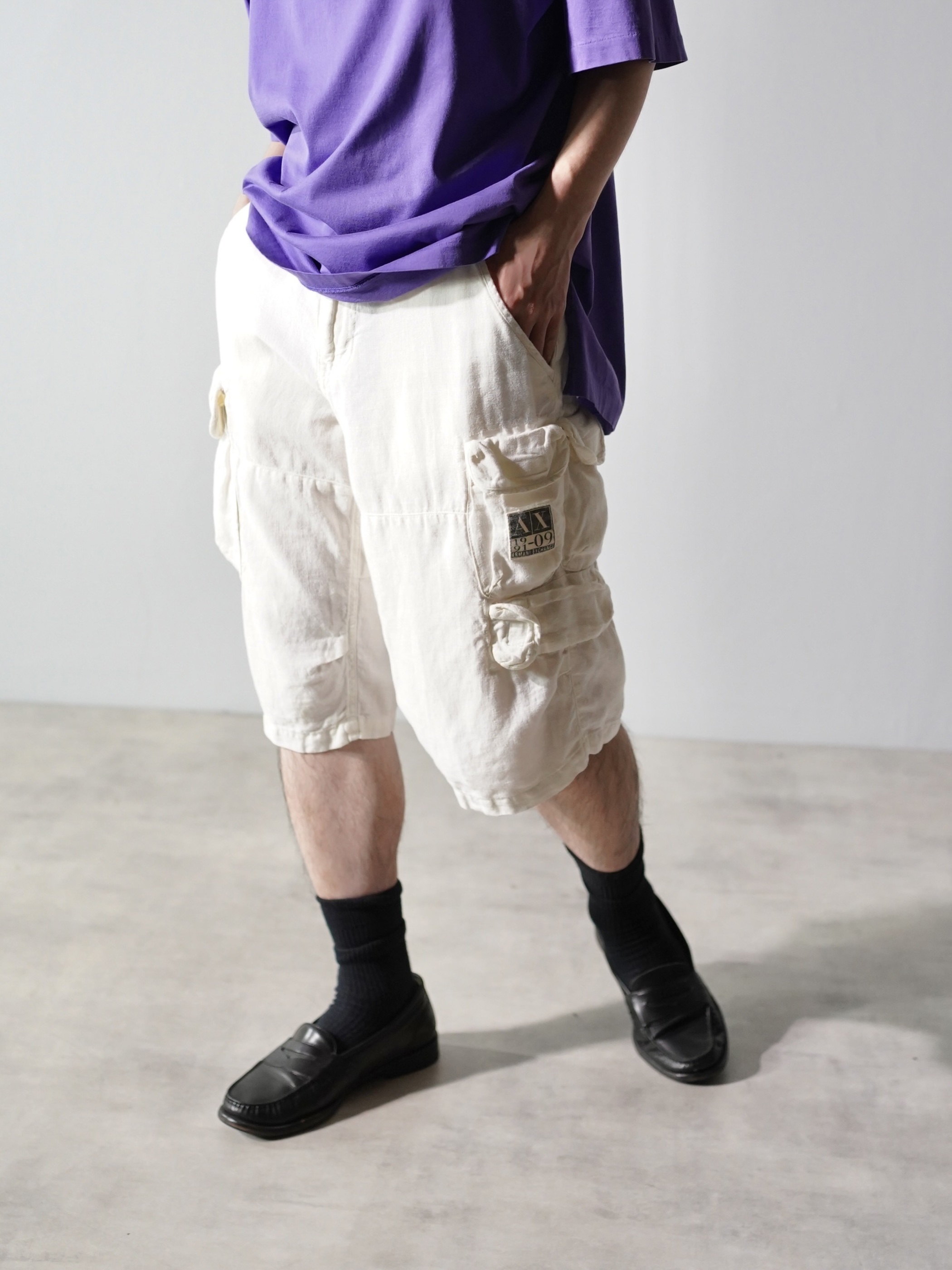 ARMANI EXCHANGE 100% Linen military sampling gimmick shorts