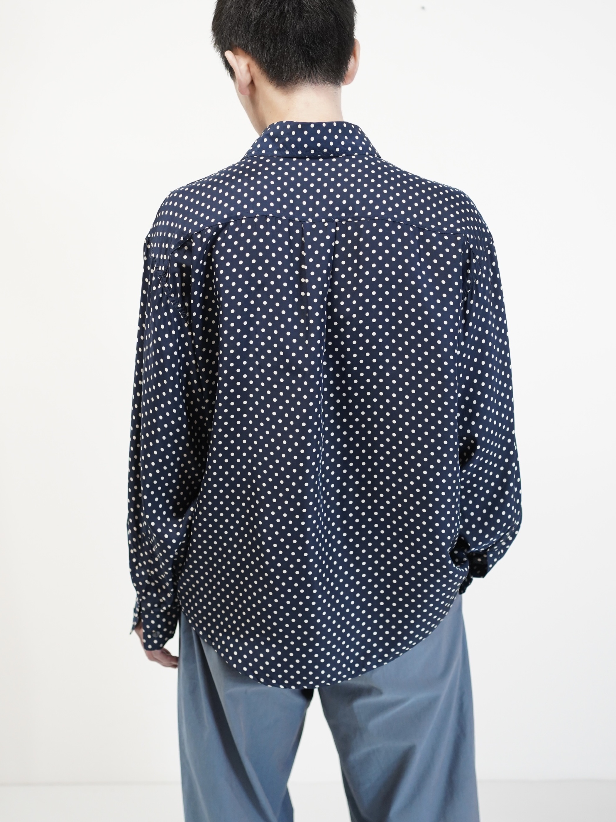 1980's~ 紅梅 Pure Silk 100% Polka Dot pattern L/S shirt