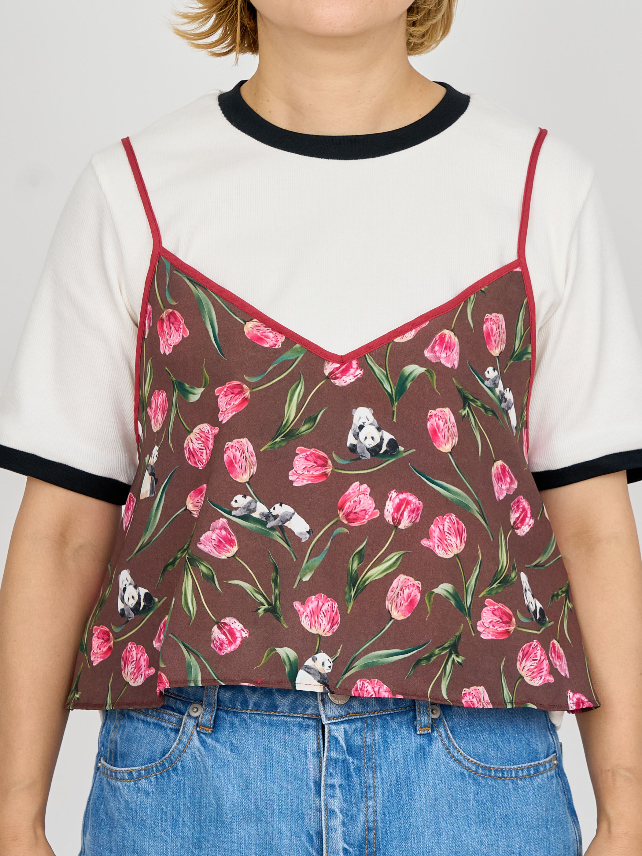 【受注商品】panda printed camisole・BROWN×RED