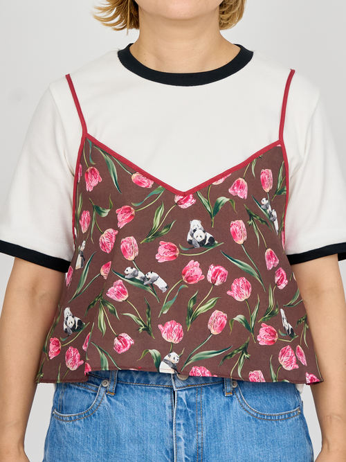 【受注商品】panda printed camisole・BROWN×RED