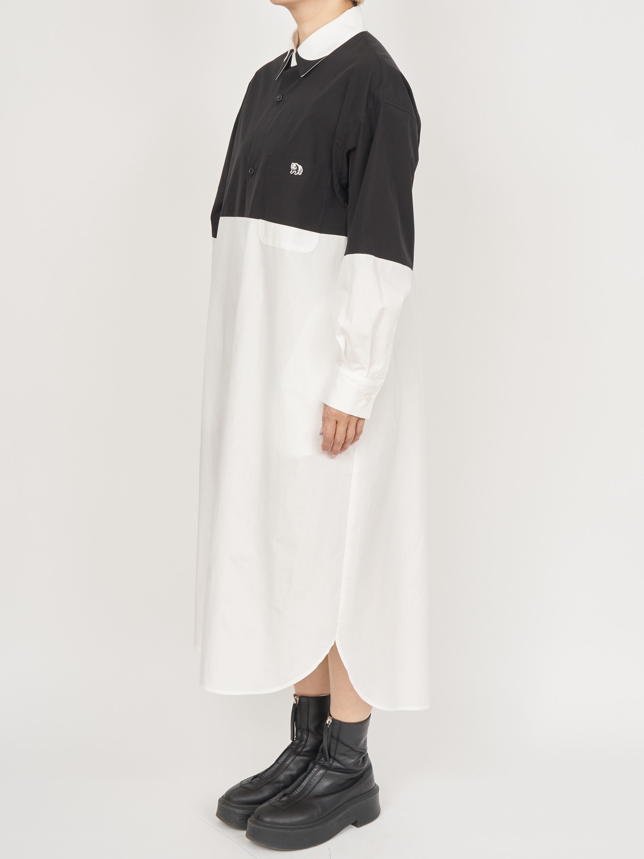 【受注商品】fake round collar shirt dress・BLACK×WHITE