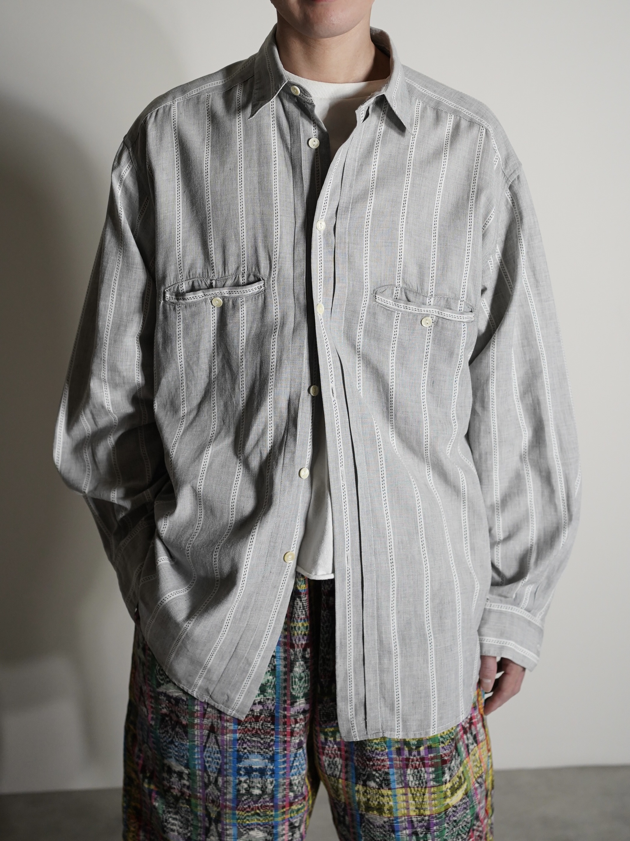 1990's- Levi's Pleats front Cotton Stripe shirt / Made in India