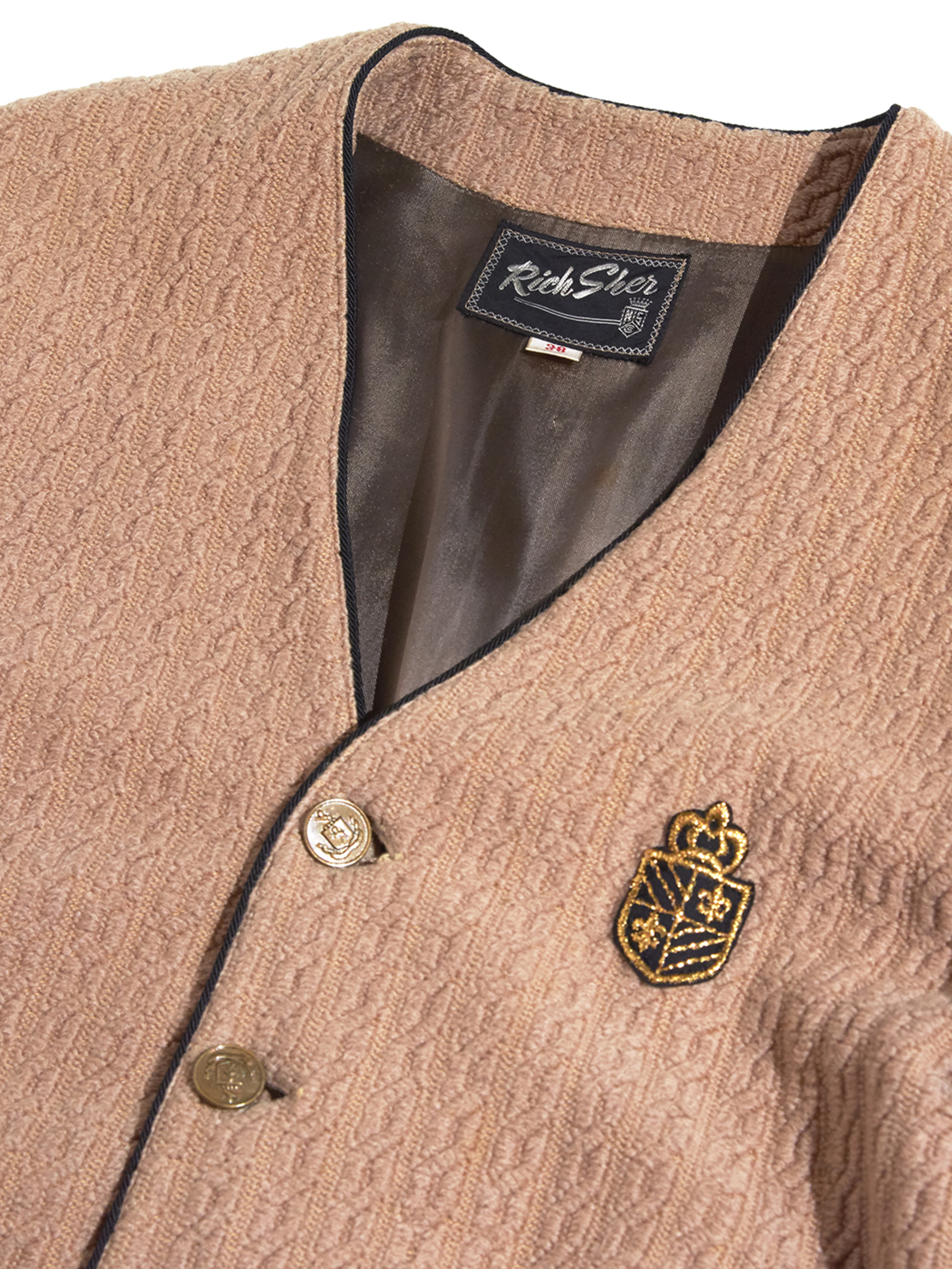 1960s "Rich Sher" collarless knit jacket -BEIGE-