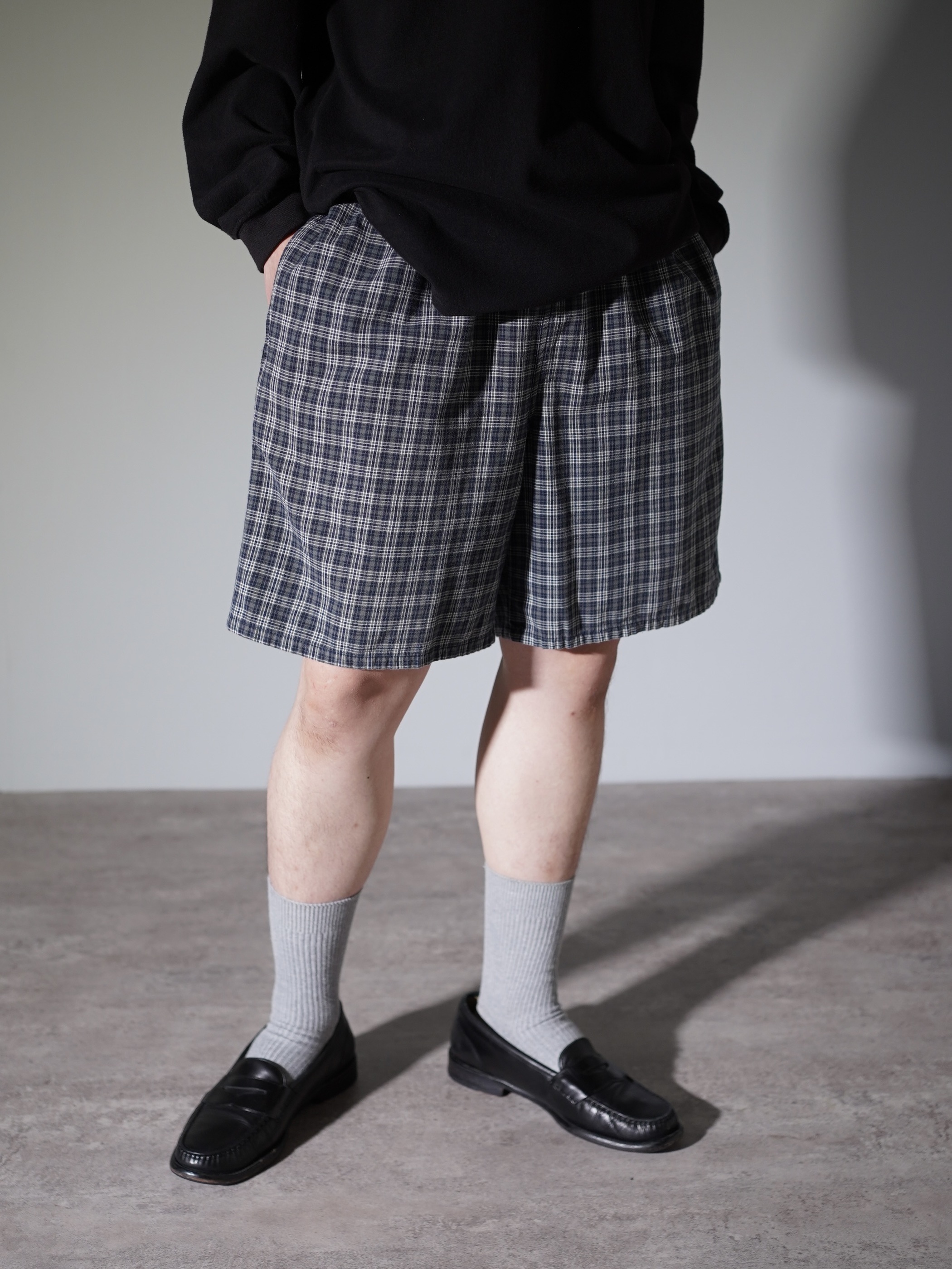 1990's puritan Elastic Cotton check shorts / Made in Nepal