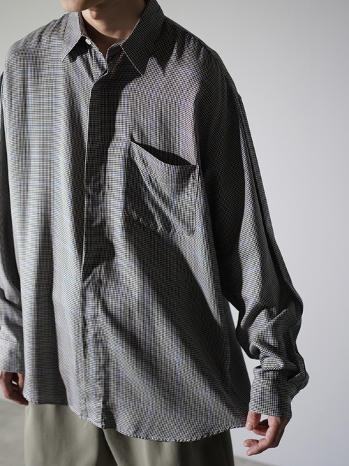 1990's PERRY ELLIS Houndstooth check 100% Rayon L/S shirts/Made in USA