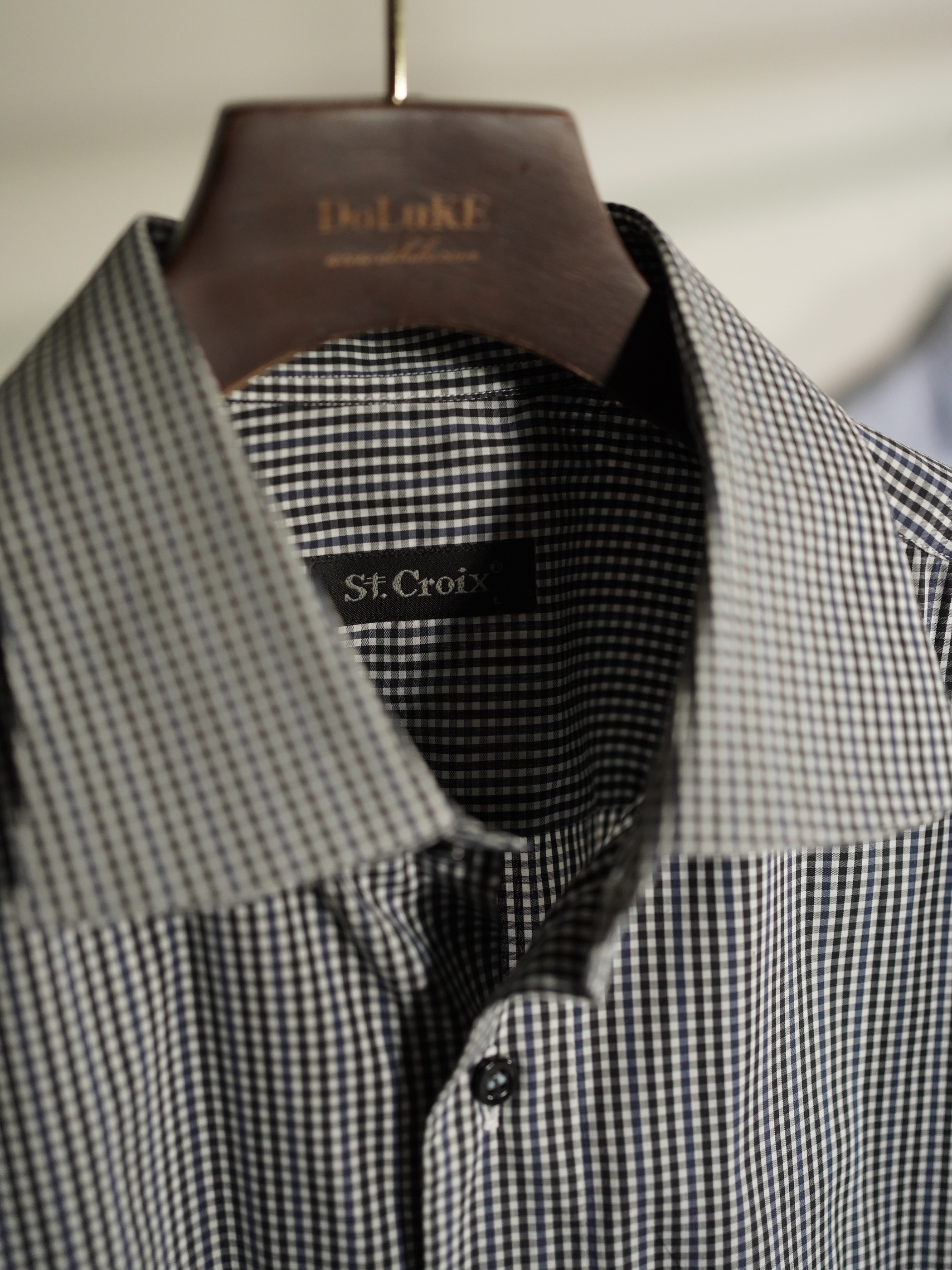 St Croix 3-tone gingham check cotton L/S dress shirt
