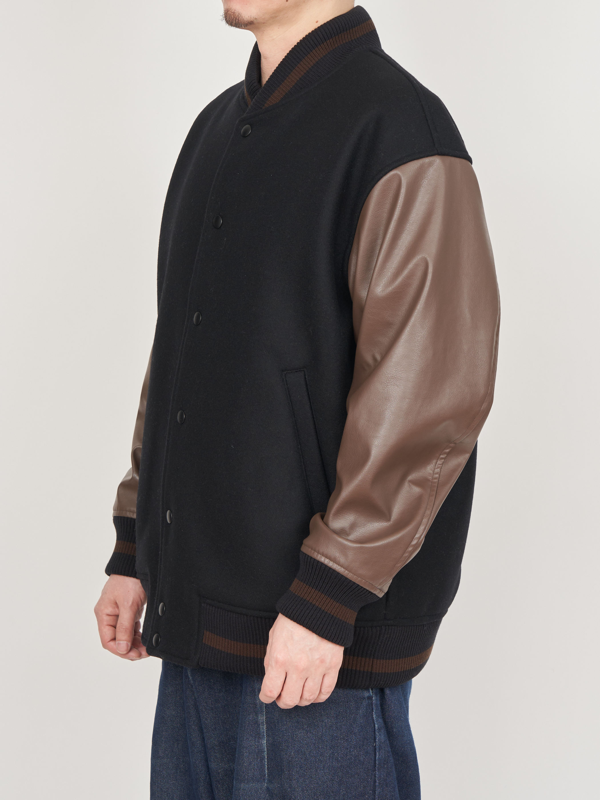 【受注商品】embroidery stadium jacket・BLACK×BROWN