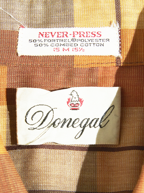 1960s "Donegal" T/C check shirt -ORANGE-