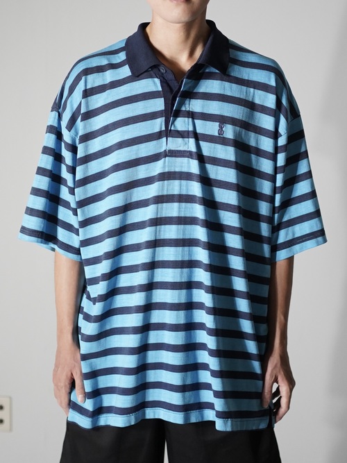 1990's~ BILL BLASS cotton poly 比翼 border polo shirt