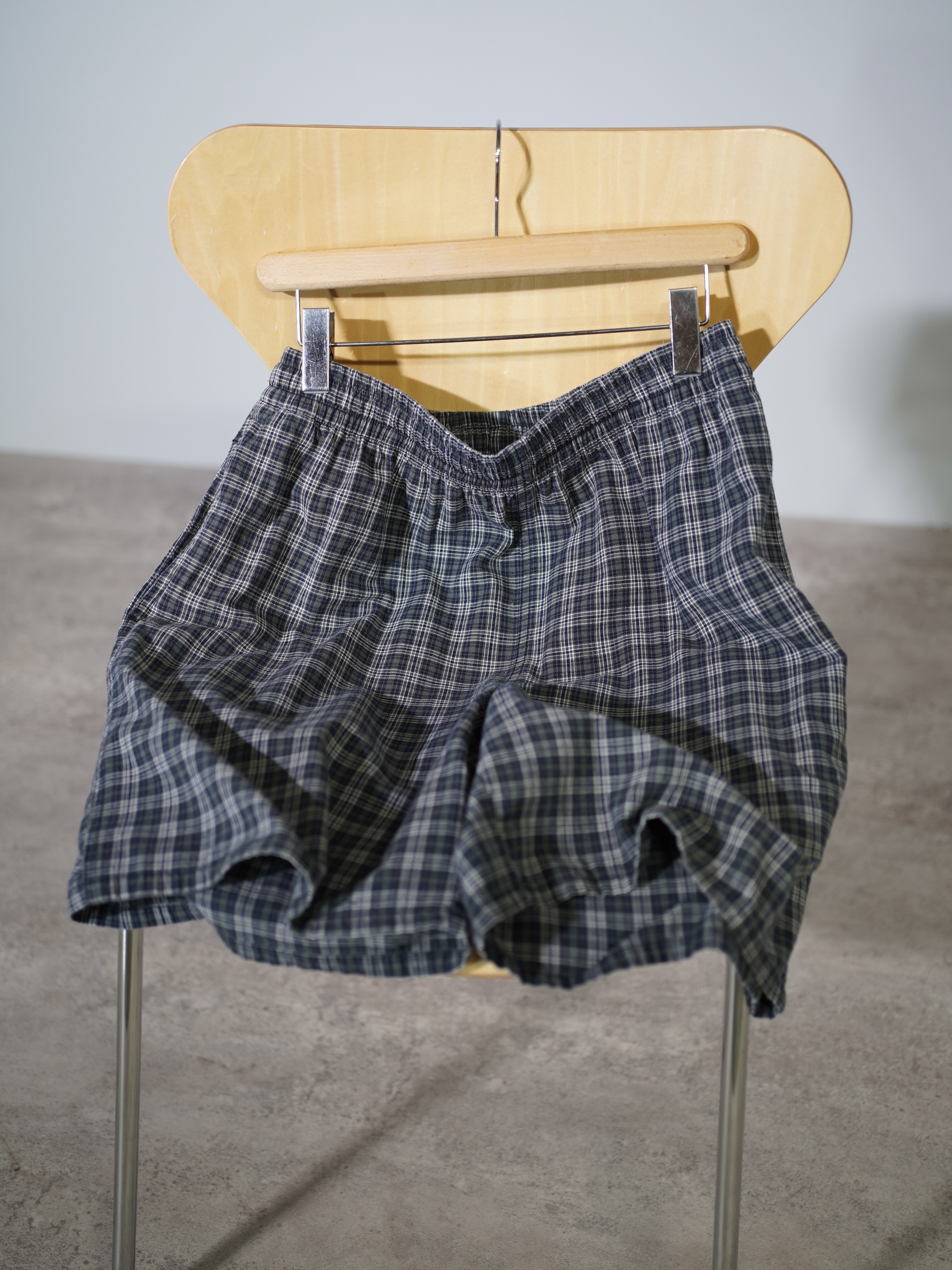 1990's puritan Elastic Cotton check shorts / Made in Nepal