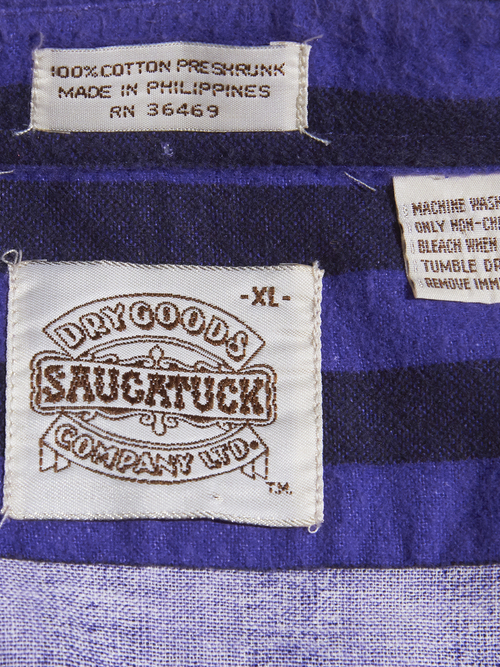 1980s "SAUCATUCK" print flannel stripe shirt -PURPLE-