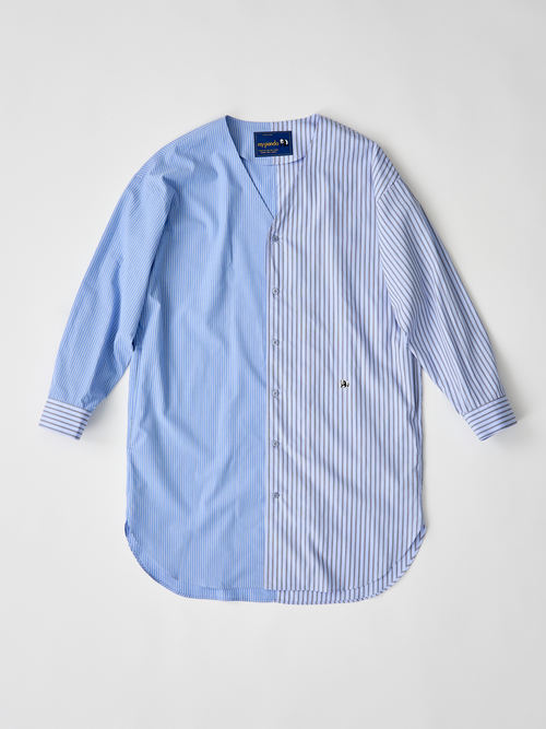 【受注商品】two-tone stripe long shirt・LT.BLUE×BROWN
