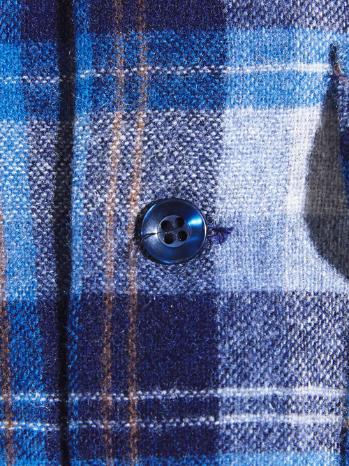 1970s "PENDLETON" open collar wool check shirt -BLUE-