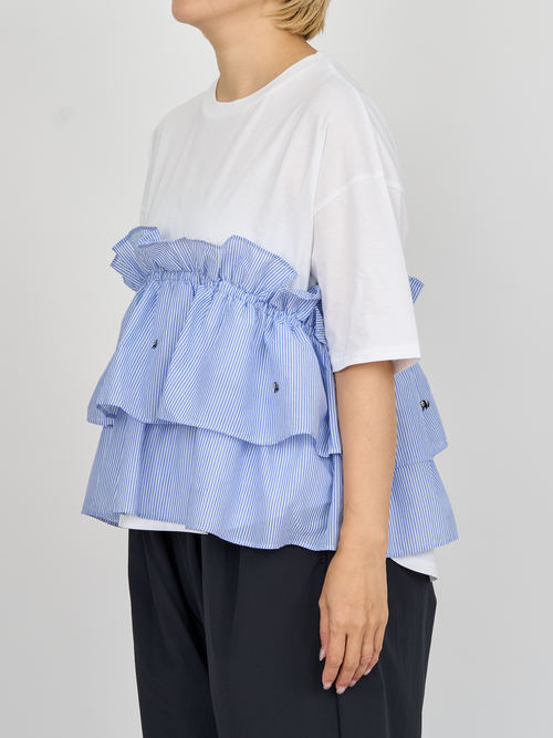 【受注商品】mini pandas frilled top・WHITE×STRIPE