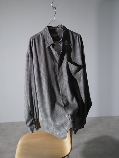 1990's PERRY ELLIS Houndstooth check 100% Rayon L/S shirts/Made in USA