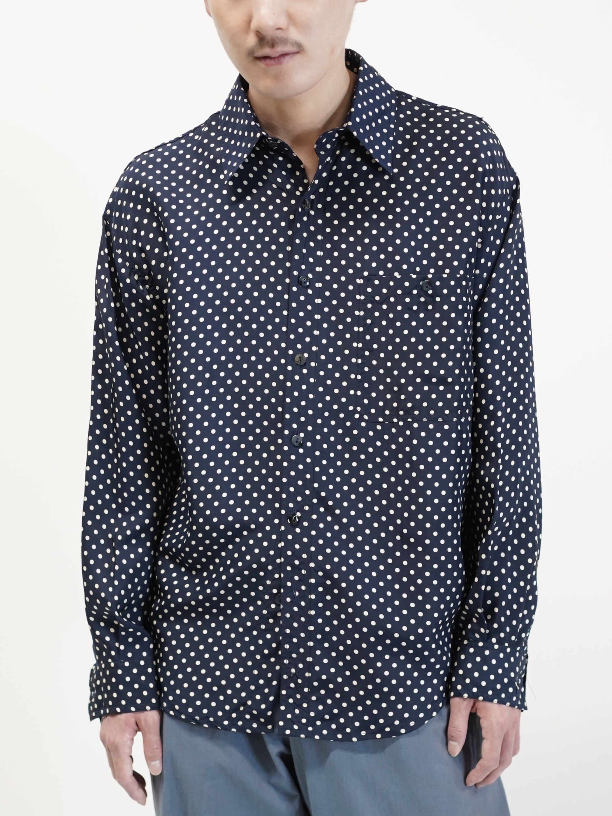 1980's~ 紅梅 Pure Silk 100% Polka Dot pattern L/S shirt