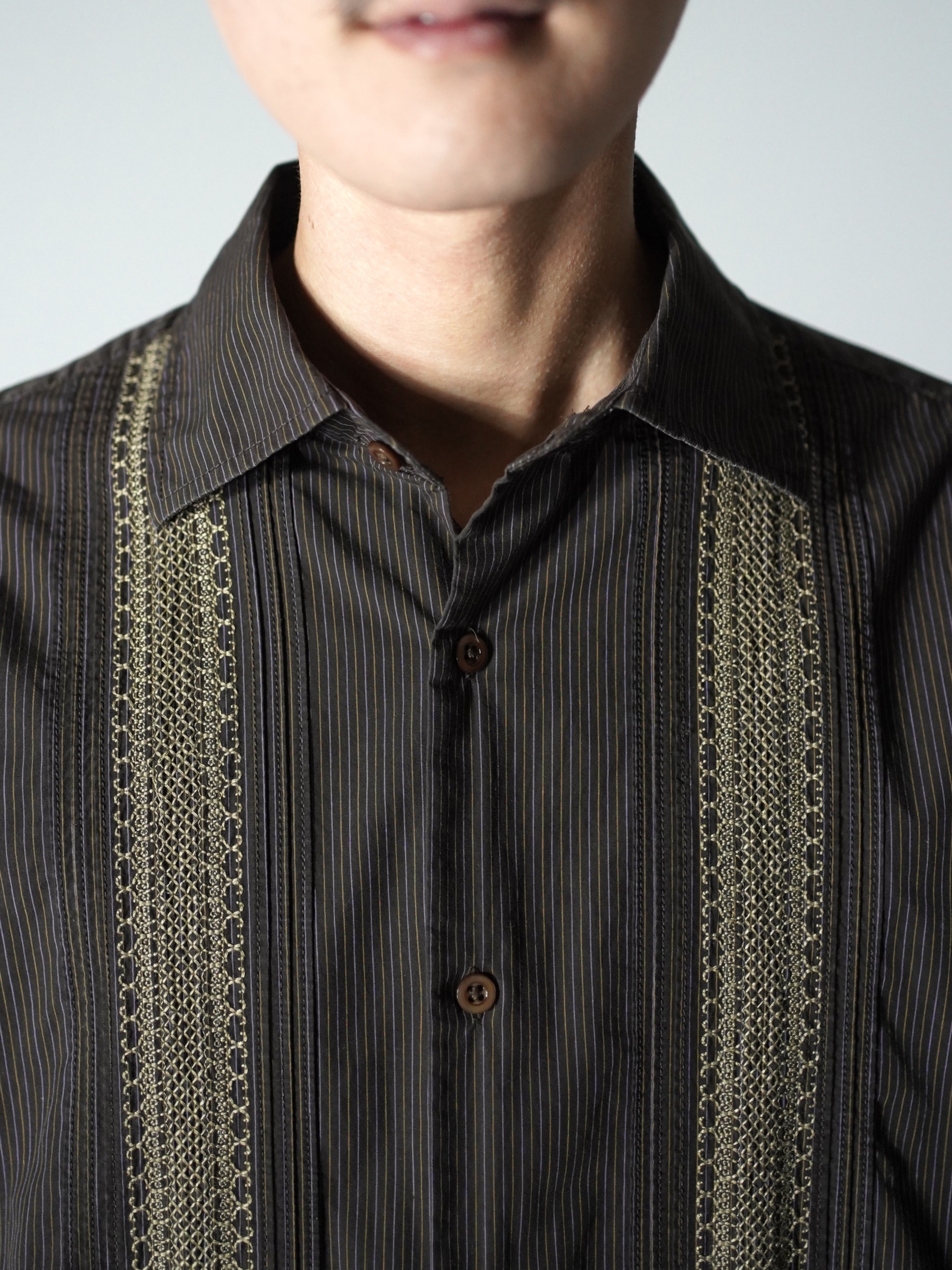 BANANA REPUBLIC Ethnic design cotton stripe L/S shirt