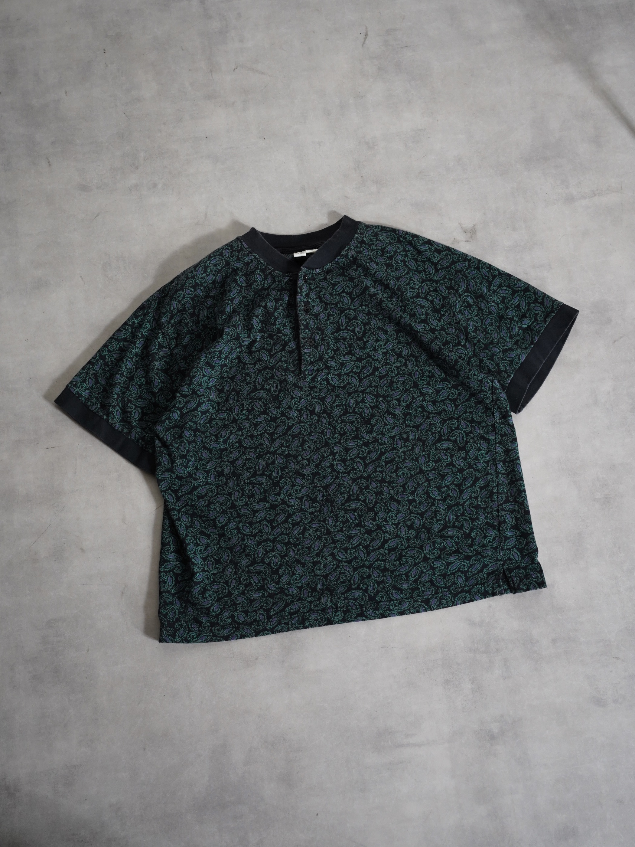 1990's Paisley pattern Henry-neck Tee / Made in Turkey