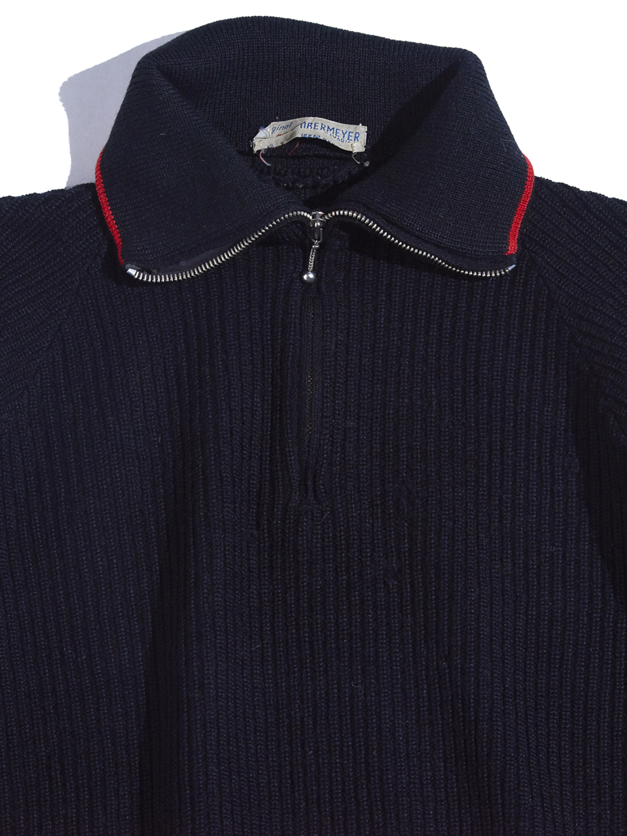 1960s "OBERMEYER" high neck wool half zip knit -BLACK-