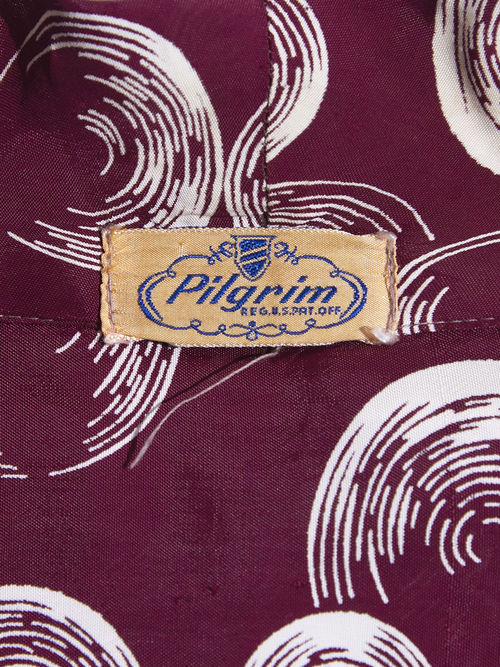 1950s "Pilgrim" rayon pattern gown -BURGANDY-