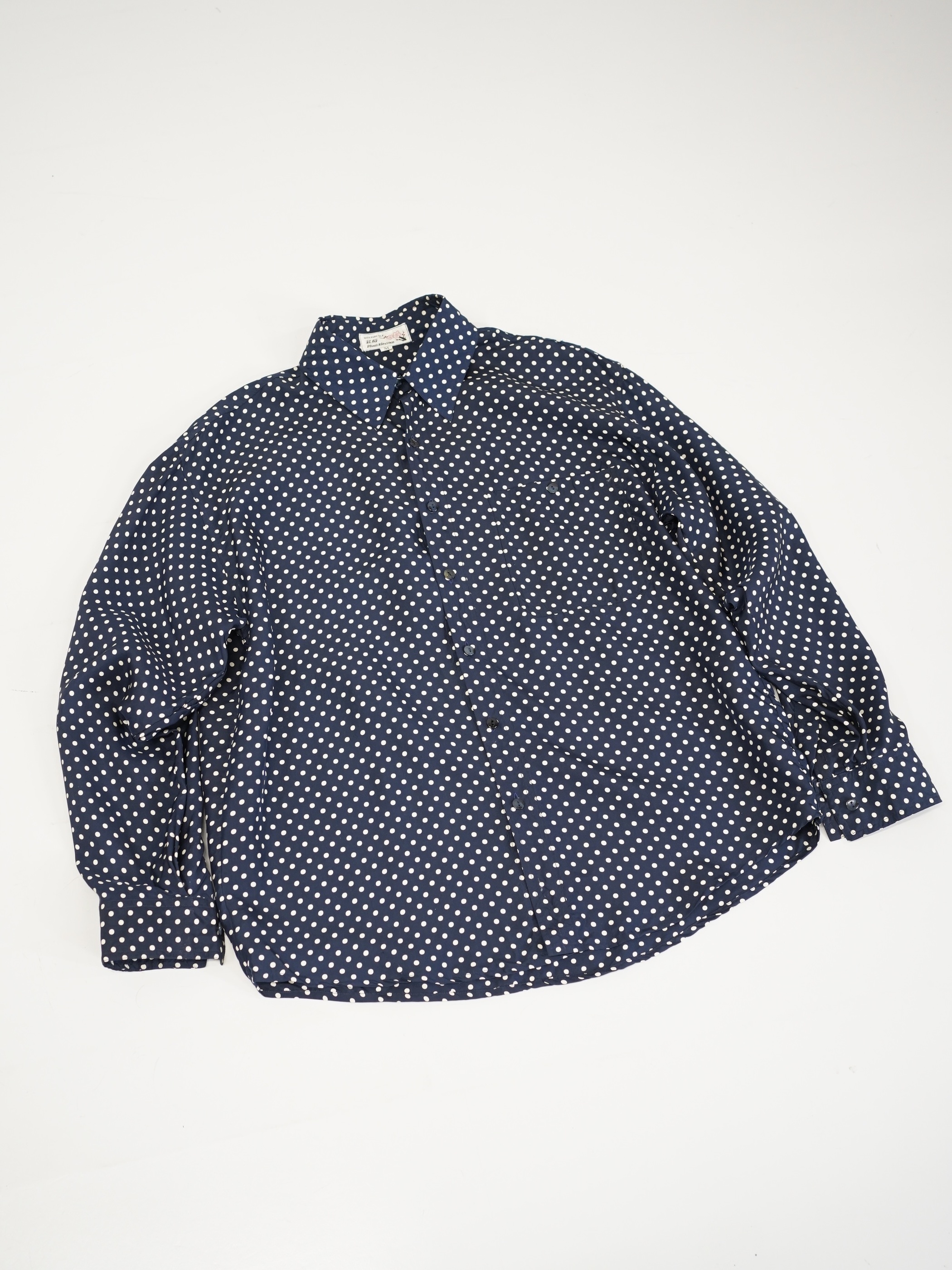 1980's~ 紅梅 Pure Silk 100% Polka Dot pattern L/S shirt