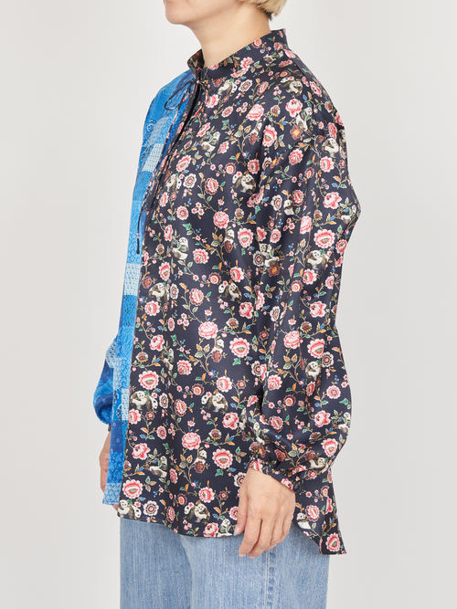 【受注商品】panda printed blouse・NAVY×BLUE