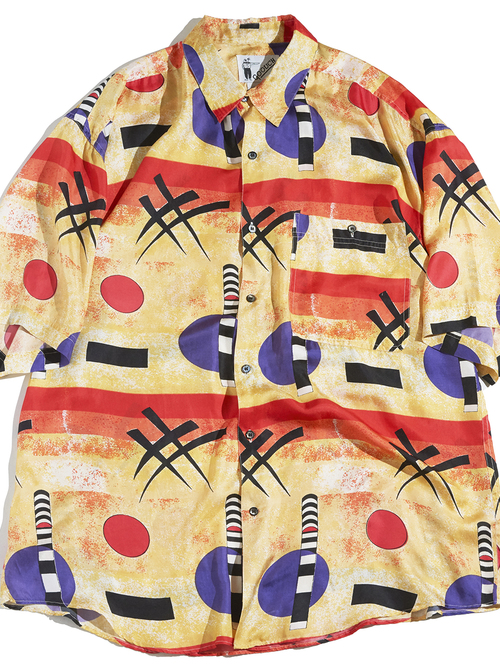 1980s "GOOUCH" silk pattern s/s shirt -YELLOW-