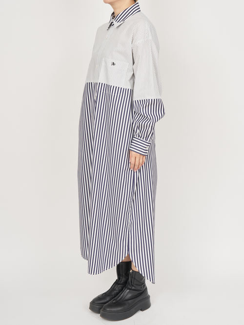 【受注商品】fake round collar shirt dress・WHITE×NAVY