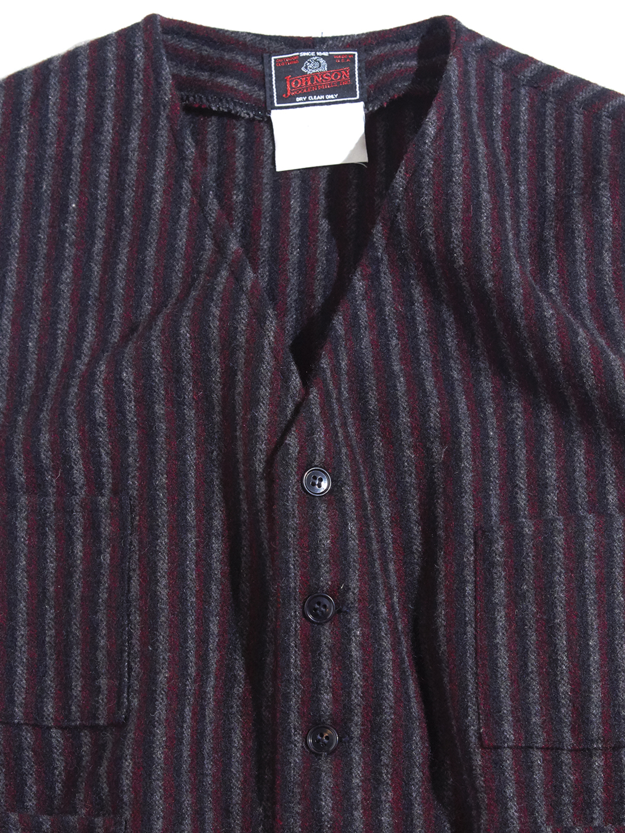 1980s "JOHNSON" wool stripe vest -BURGANDY- <SALE¥9000→¥7200>