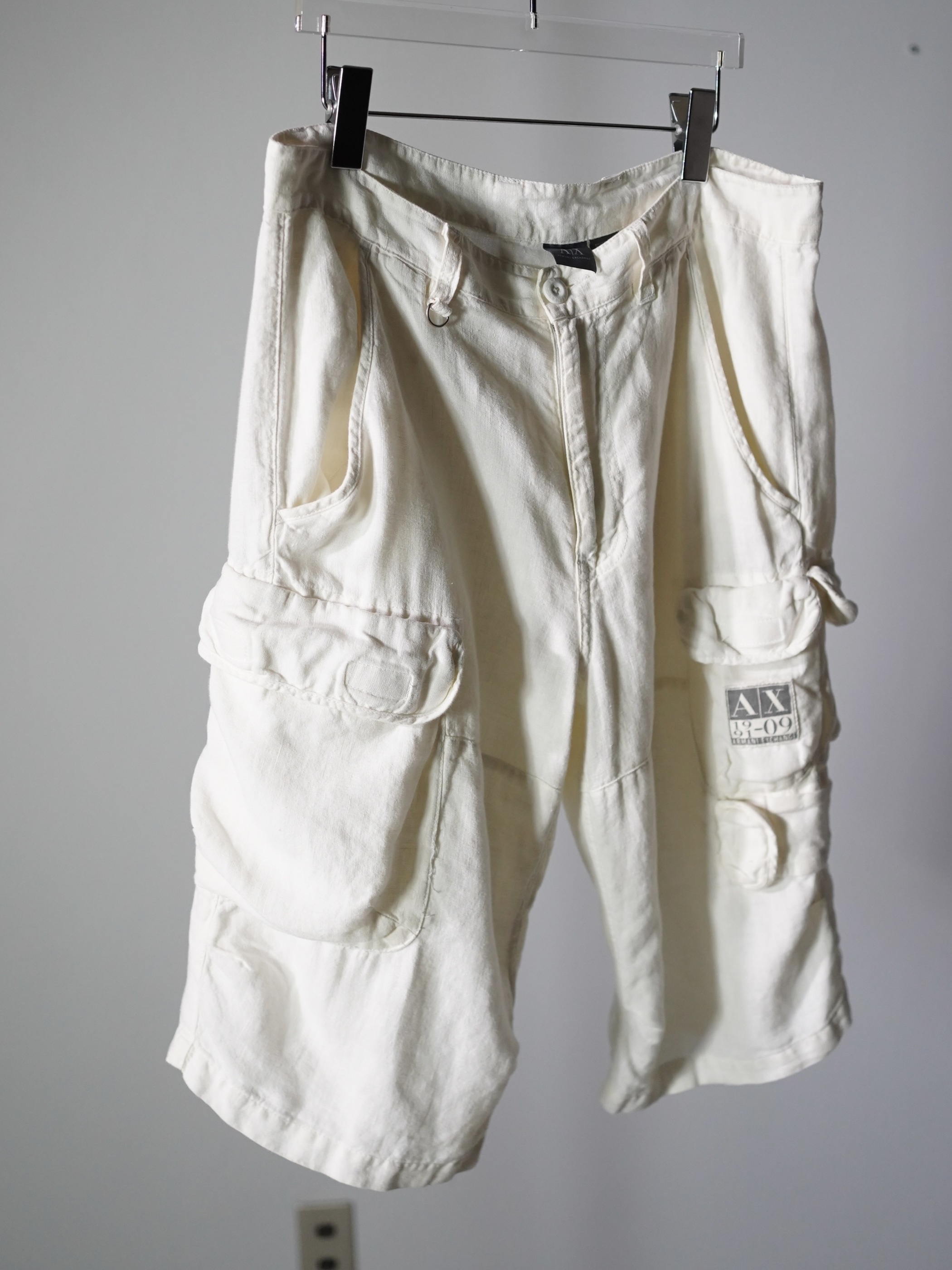 ARMANI EXCHANGE 100% Linen military sampling gimmick shorts
