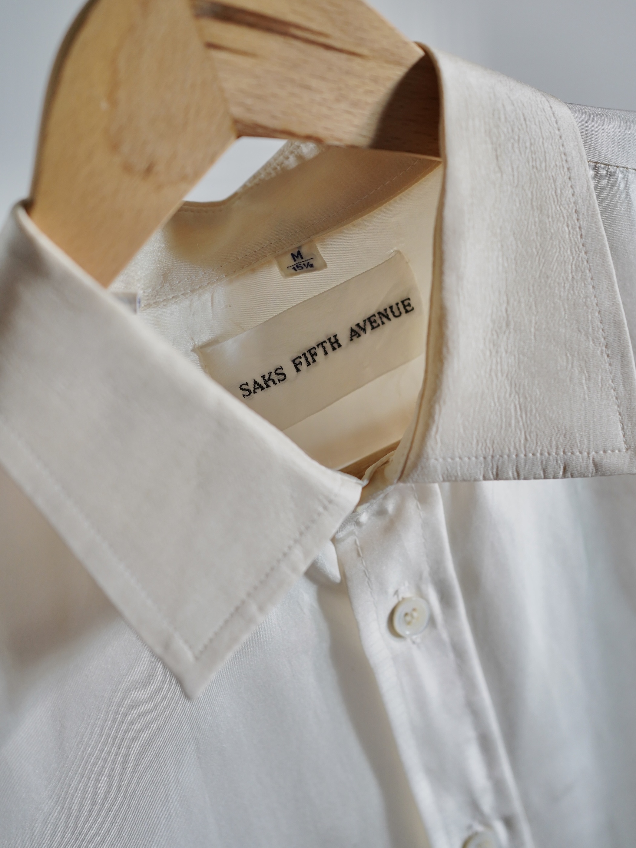Vintage SAKS FIFTH AVENUE 100% Pure silk satin Dress shirt / Made in Hong Kong
