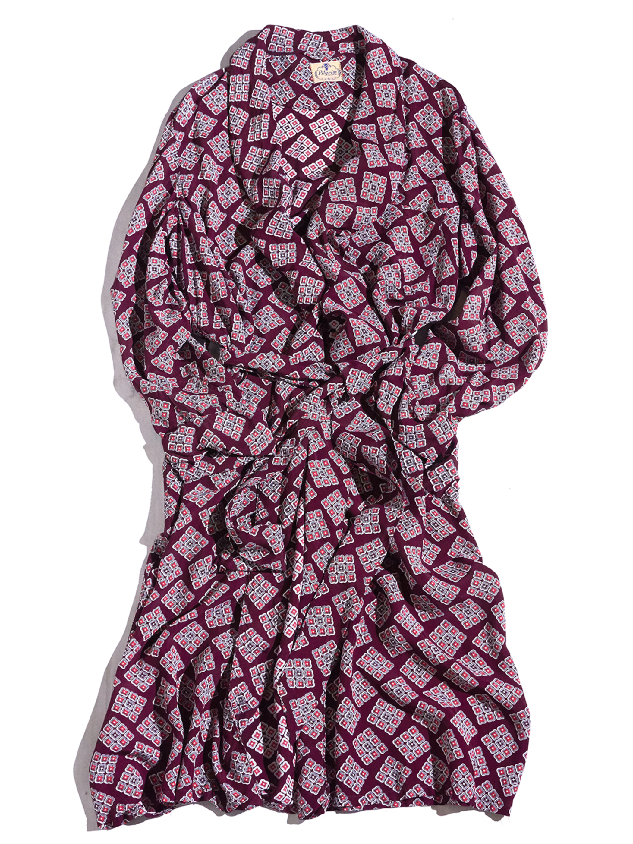 1960s "Pilgrim" rayon pattern gown -BURGANDY- <SALE¥20000→¥16000>