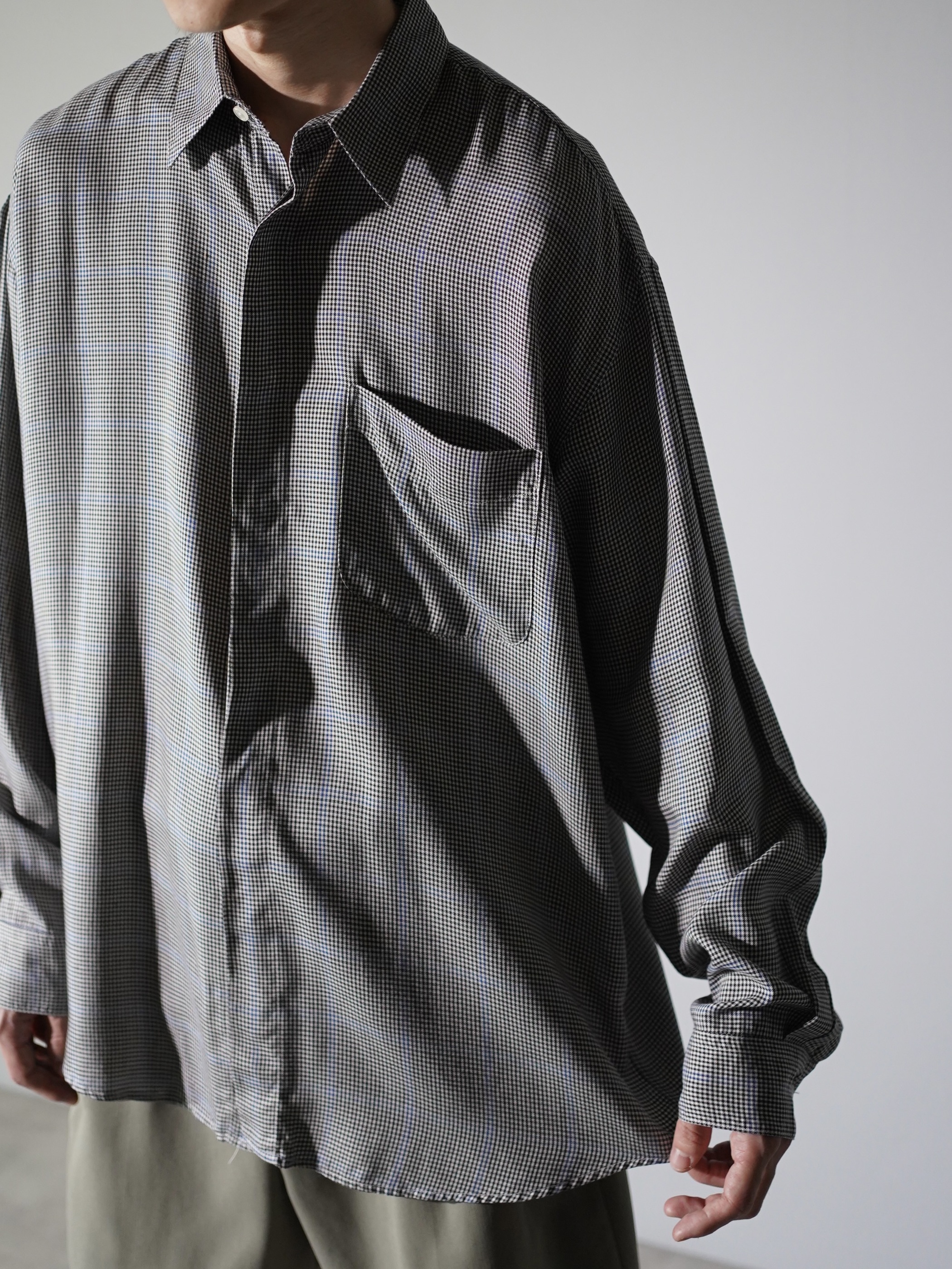 1990's PERRY ELLIS Houndstooth check 100% Rayon L/S shirts/Made in USA