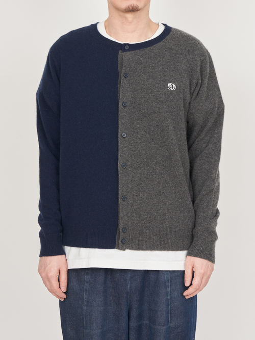 【受注商品】two-tone cashmere cardigan・NAVY×GRAY