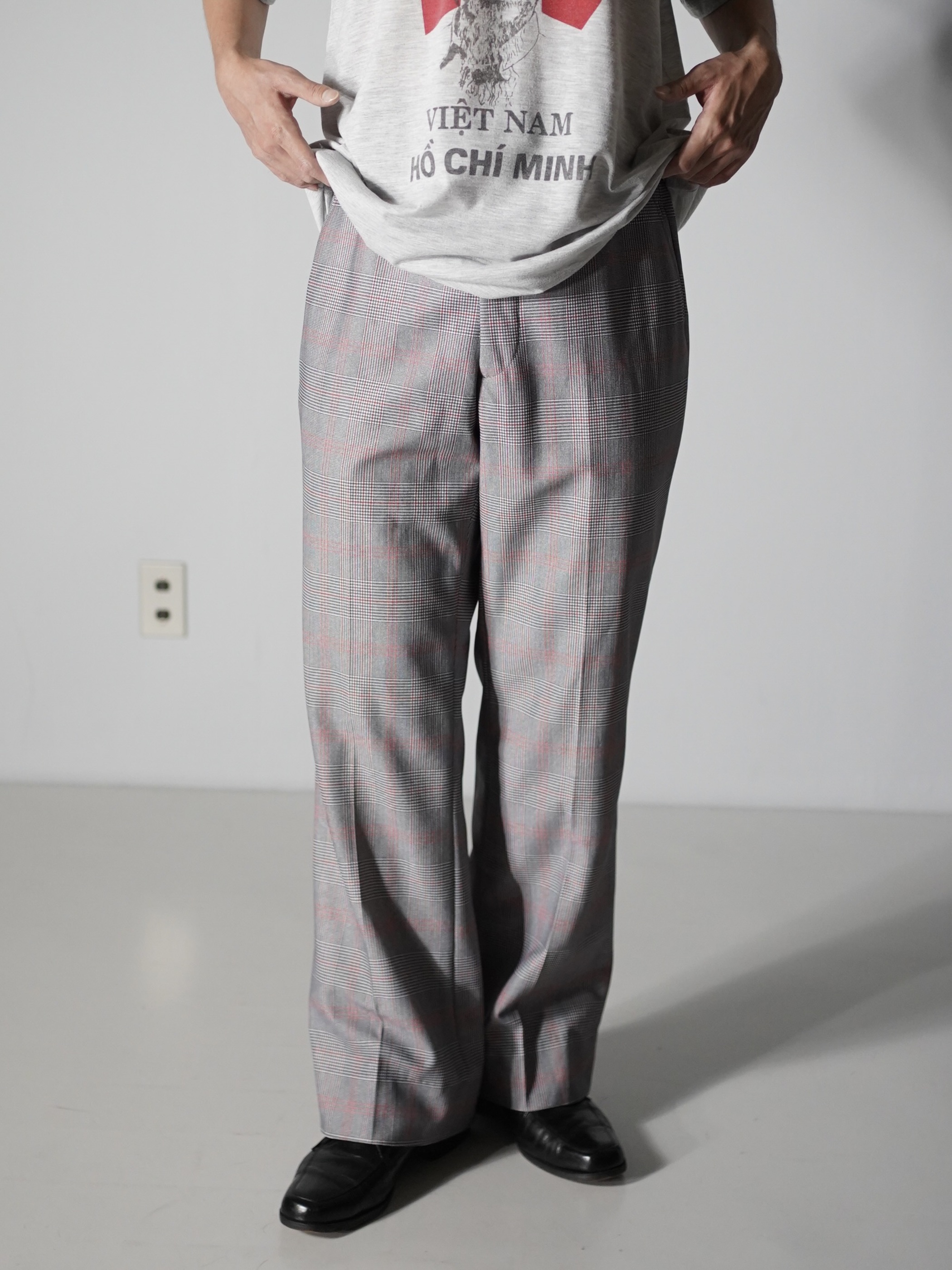 1970's~ Glen check boot cut poly dress pants