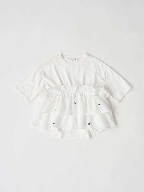 【受注商品】mini pandas frilled top・WHITE×WHITE