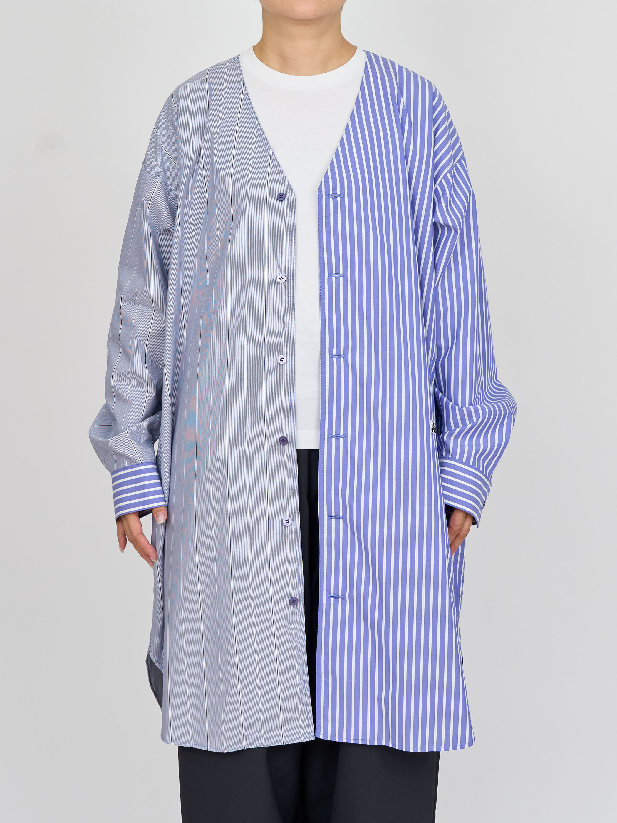 【受注商品】two-tone stripe long shirt・BLUE×NAVY