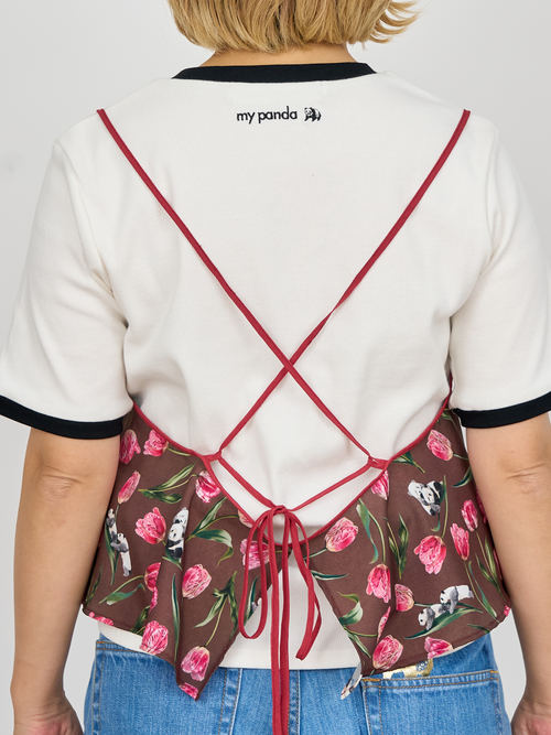 【受注商品】panda printed camisole・BROWN×RED
