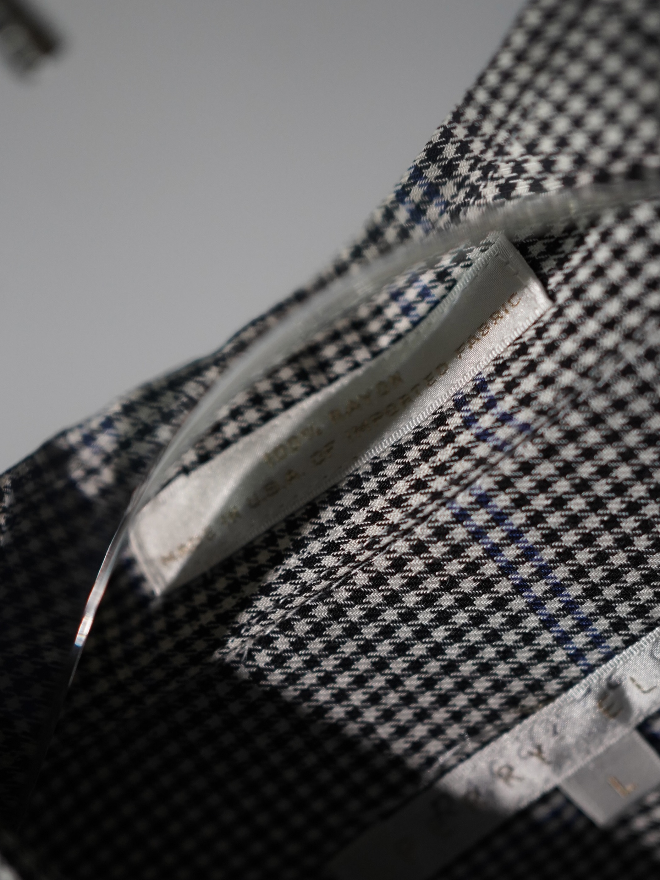 1990's PERRY ELLIS Houndstooth check 100% Rayon L/S shirts/Made in USA